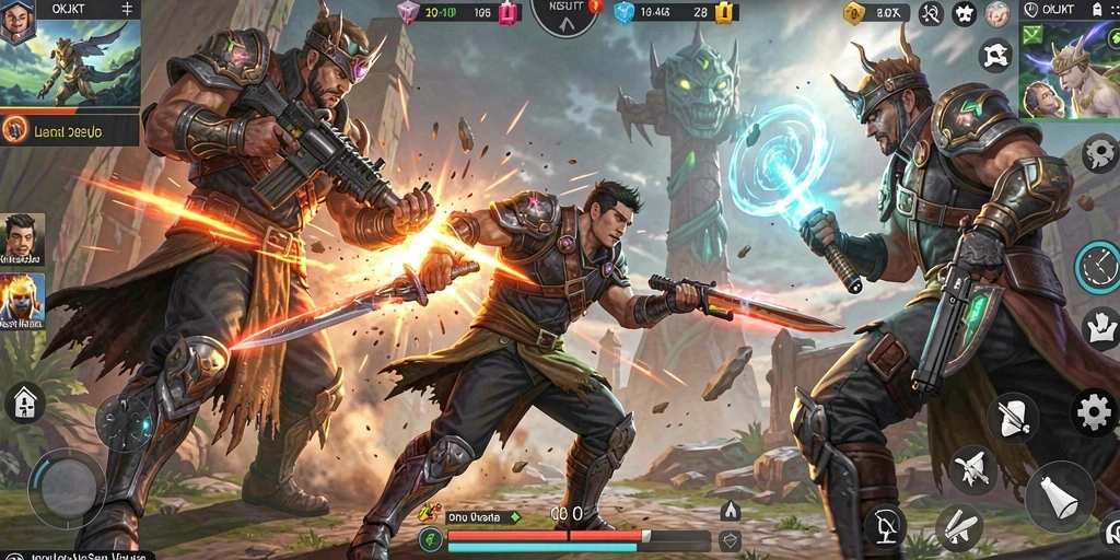 Screenshot gameplay OKJKT menampilkan laga pertarungan yang epik dan dinamis.