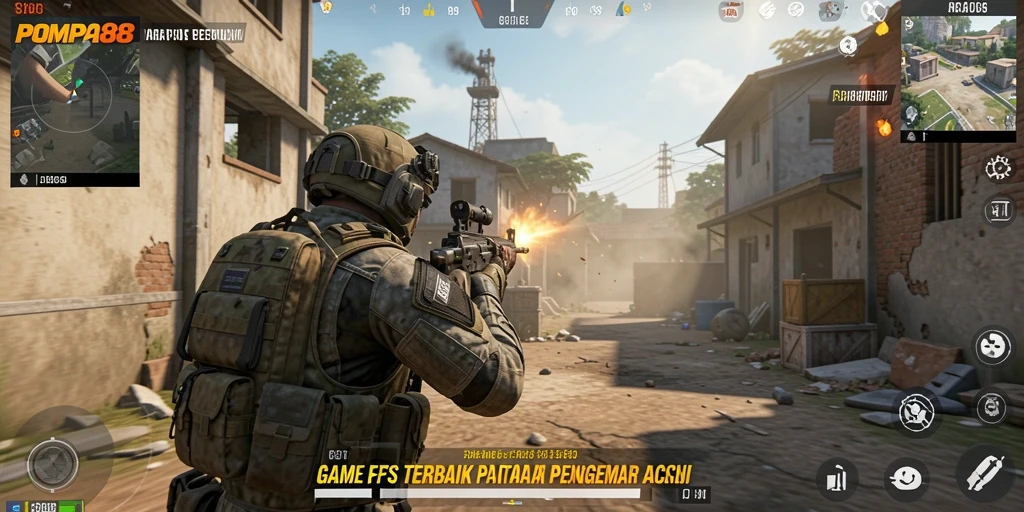 Screenshot utama POMPA88 yang menyoroti aksi pertempuran FPS.
