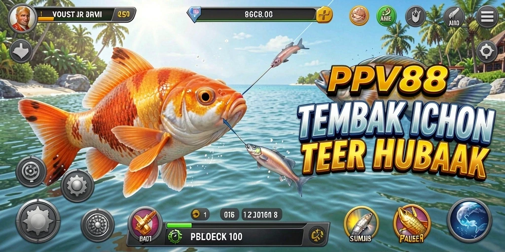 Screenshot utama PPV88 menampilkan gameplay seru memancing ikan.
