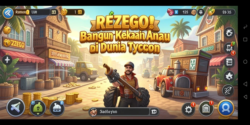 Tampilan menarik dari gameplay REZEGO yang mengajak Anda menjadi pengusaha sukses.