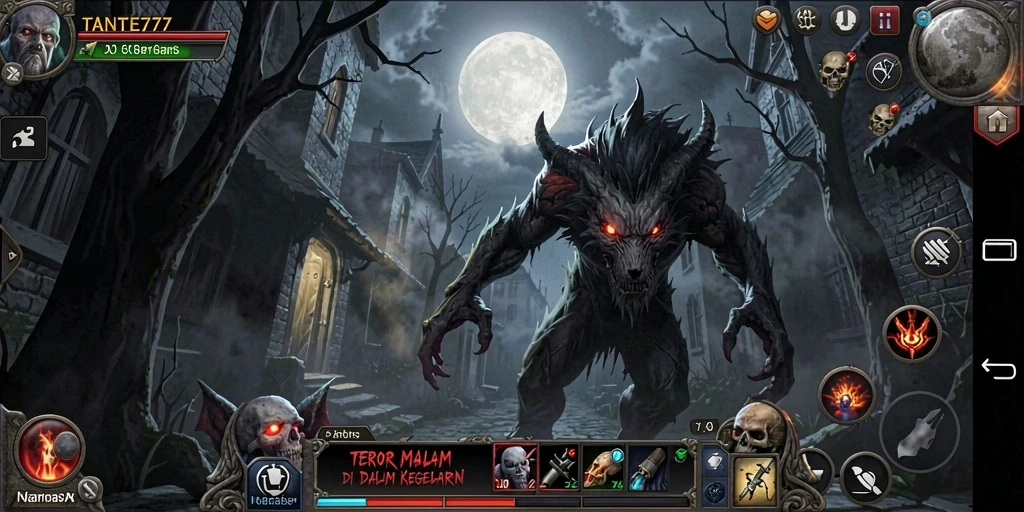 Screenshot gameplay mengerikan dari TANTE777 dengan suasana Horror.